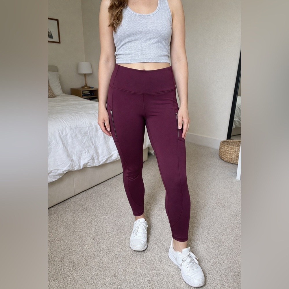 Athleta Rainer Tight Leggings Burgundy 1X High Rise Zip Pocket Fleece Lined